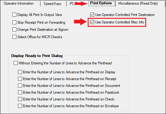 Teller System > Administrative > Operator Information Screen