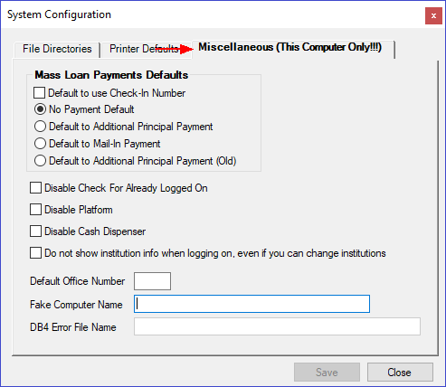 CIM GOLDTeller > Functions > Administrator Options > System Configuration Screen