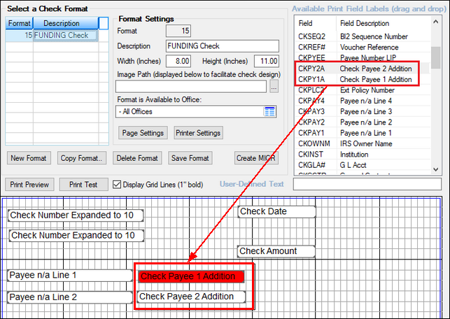 Figure 3: Loans > Check Printing > Check Format Setup Screen