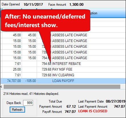 After: Loan Disclosure History Screen