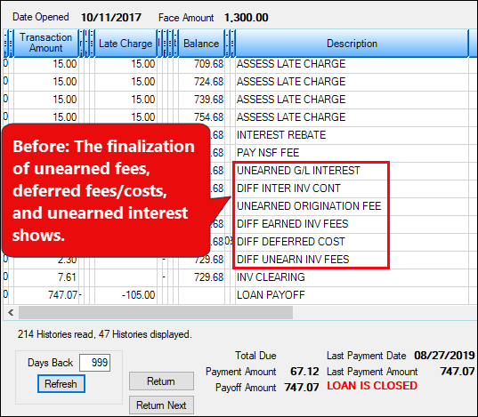 Before: Loan Disclosure History Screen