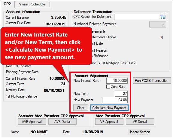 Loans > Transactions > CP2 Screen in CIM GOLD