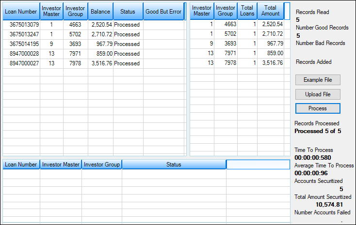 Figure 1: Loans > Investor Reporting > Securitization Screen