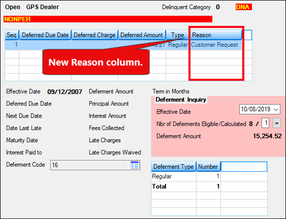 Loans > Deferments Screen in CIM GOLD