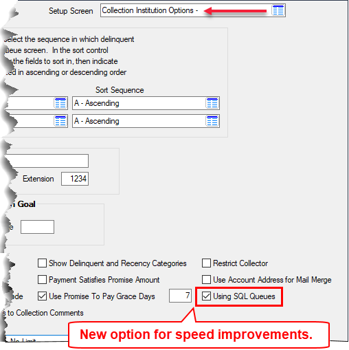 Loans > System Setup Screens > Collection Institution Options Screen