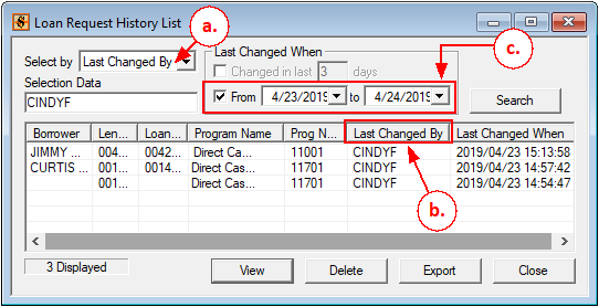 Loan Request History List (GTPC Setup > Utilities > View Loan Request History)