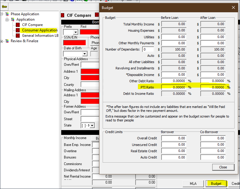 Consumer Application Screen > then click <Budget>