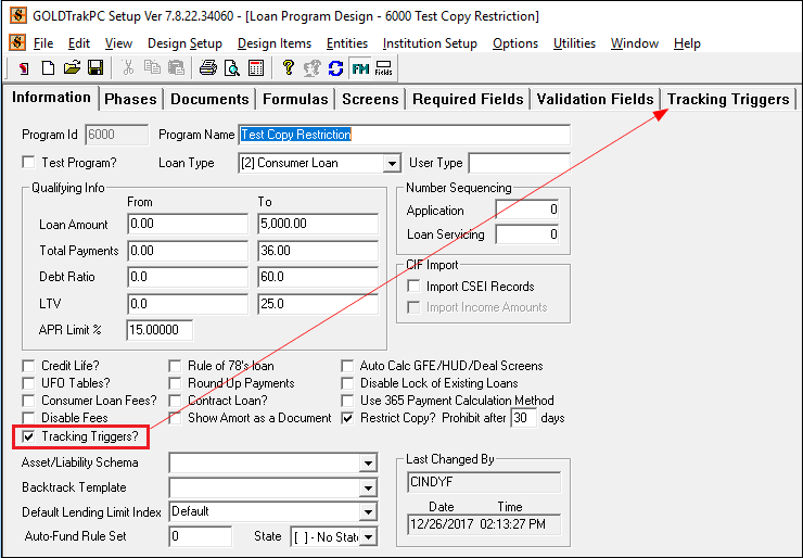 File > Open Loan Program > Loan Program Information Tab in GOLDTrak PC Setup